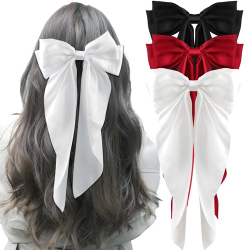 YOUSHEME 3pcs Hair Bows for Woman Cute Hair Accessories Silky Satin Barrettes Ponytail Holder Bow...