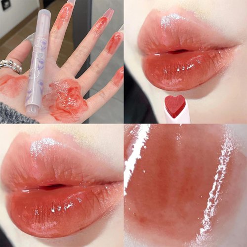 KWOLYKIM 2 Colors Jelly Lipsticks, Glass Water Hydrating Heart Shaped Lipsticks Moisturizing Tinted Lip Balm Long Lasting Lip Pen Beauty Makeup Plumping Gloss Lip Glaze for Women Girls