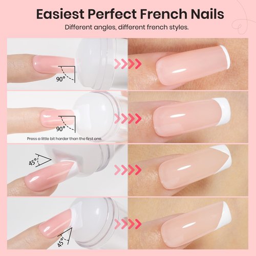 Beetles French Tip Tool Stamp Gel Silicone Nail Stamp Kit with Long Silicone Stamper, Peel off Cuticle Guard and Nail Stamper Gel Polish, Soak off Uv Led Lamp for Home Manicure Diy Nail Salon