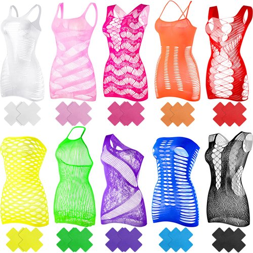 Haysandy Women Lingerie Chemise Mini Dress Bodysuit X Shape Boobs Cover(Multicolored)