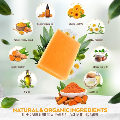 Turmeric Soap Bar for Body & Face - Made with Natural and Organic Ingredients. Gentle Soap – For All Skin Types – Made in USA 4.5oz Bar