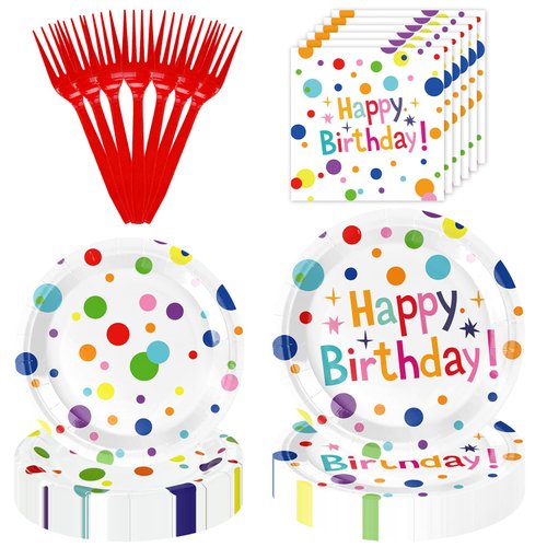 LUNISSILY 160Pcs Confetti Birthday Party Tableware Set - Include Paper Plates Napkins Forks,Colorful Disposable Party Supplies Decorations for Kids Girl Happy Birthday Serve 40 Guests.
