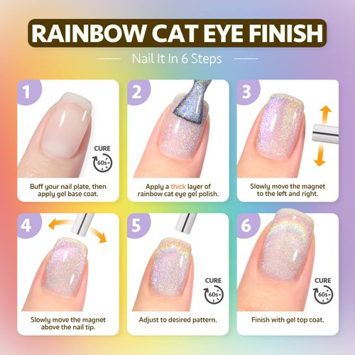 GAOY Cat Eye Gel Nail Polish, Glitter Holographic Nail Polish with Magnet, 16ml Reflective Translucent UV Gel for Nail Art, 1394 Silver Rainbow