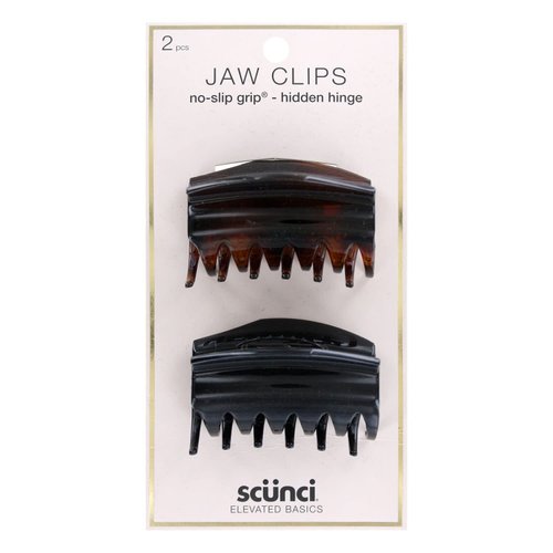 Scunci Elevated Basics No-Slip Grip Hidden Hinge Hair Jaw Clips, Assorted, 2-Pack