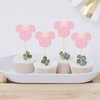 Gyufise 36 Pack Mouse Inspired Cupcake Toppers with Pink Bow Pink Glitter Mini Cupcake Picks Decorations for Baby Shower Wedding Kids Birthday Party Supplies