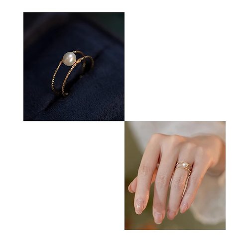 ANYILVTULI Gold Ring Open Ring for Women (pearl)