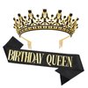 GAFATORY Black Gold Birthday Queen Crown and Sash Birthday for Women Birthday Crowns Decorations Birthday Tiara and Sash for Women Princess Tiara with Comb Princess Crown Girl Tiara Party for Girls