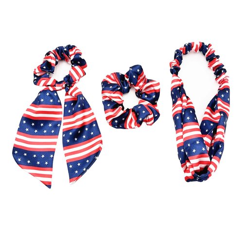 Patriotic Hair Tie 4th of July Hair Band Ponytail Holder American Flag Hair Accessories for Women...