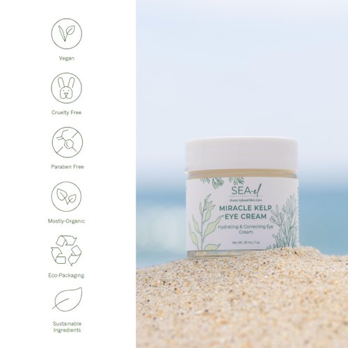 Sea-El Miracle Sea Kelp Eye Cream Hydrating & Correcting Yerba Mate Caffeine & Hyaluronic Acid for Dark Circles Bags & Puffiness - Daily Anti Aging Moisturizer for Women & Men, Vegan - 1 Oz