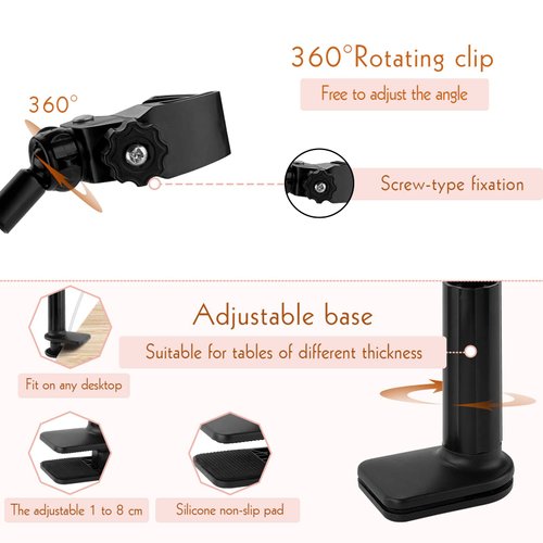 LUEXBOX 360 Degree Rotating Lazy Hair Dryer Stand, Adjustable Hose Hands Free Stand with Clips for Countertop (Black)