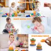 OUWANCH Montessori Toys for Babies 6-12 Months, 4 in 1 Montessori Baby Toys, Soft Baby Teething Toys, Stacking Building Blocks & Rings for Infants, Sensory Bin Toys