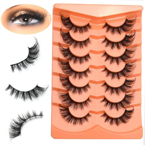 BLUPLE Cat Eye Lashes Natural Volume Lashes Eye Fluffy False Eyelashes Wispy Mink Lashes that Look Like Extensions Fox Eye Lashes 7 Pairs