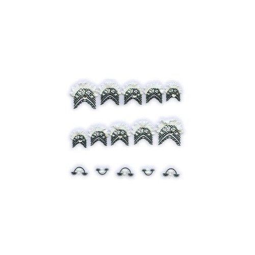 Black & White Chevron Floral Lace w/Rhinestone French Tip Nail Stickers/Decals