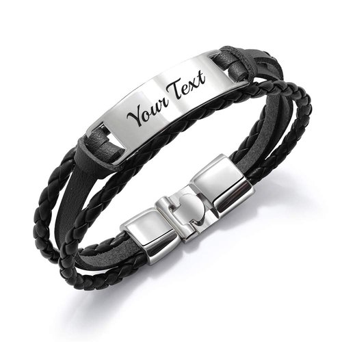 Personalized Mens Bracelet Leather Engraved Bracelet Gift for DAD ID Identity Customised Fathers Day Monogram Birthday Christmas Wedding Engraving Gift