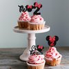 Rsstarxi 24 Pack 2nd Birthday Mouse Inspired Cupcake Toppers, Second Birthday Party Decorations Red Bow Two Oldes Mini Cupcake Picks for Baby Shower 2nd Birthday Party Cake Decorations