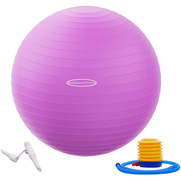 Fitvids Anti-Burst and Slip Resistant Exercise Ball Yoga Ball Fitness Ball Birthing Ball with Quick Pump, 2,000-Pound Capacity, Purple, 22-inch, M