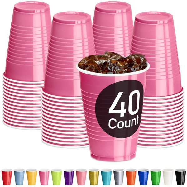 DecorRack Hot Pink Party Cups 40 Count 12 oz Disposable Plastic Cups, Ideal for Princess Parties, Girls' Night, Bridal Showers, and Vibrant Celebrations