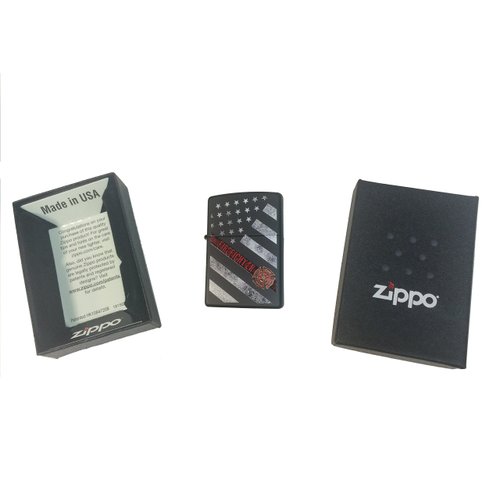 Zippo Lighter- Firefighter Flag Red Line Black Matte Windproof Lighter