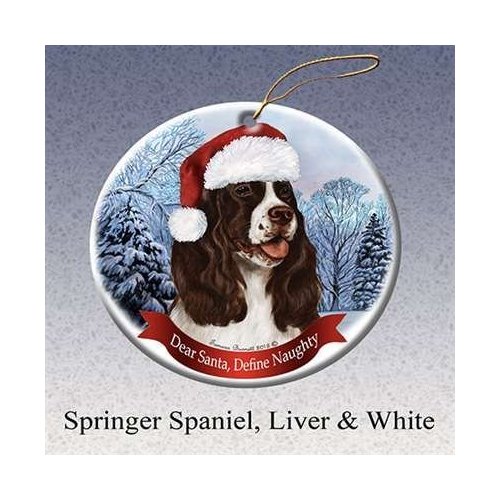 Holiday Pet Gifts Springer (Liver) Santa Hat Dog Porcelain Christmas Ornament