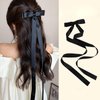 Yheakne Vintage Black Bow Hair Clip Barrette Long Tail Black Bow Hear Clip Barrette Black Bowknot Barrette Black Silky Bow Ribbon Barrette Silky Hair Clip Headwear Jewelry for Women (Black)