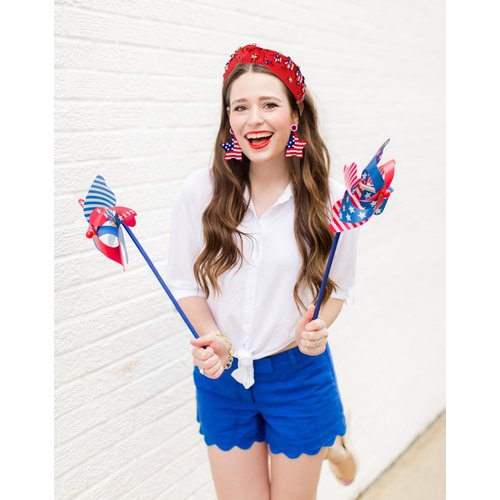 American Flag Headband Earrings 4th of July Star Beaded Knotted Headband Earrings for Women Girls USA Patriotic Red White Blue Rhinestone Jewelry Wide Knot Headband Independence Day Party Favors