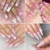 FSpronail Nail Charms for Acrylic Nails 3D Pink Pearls Heart Star with Bows and Gems Flowers Nail Art Design DIY Decor Accessories with Tweezer