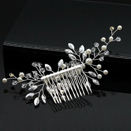 Leadigol 2PCS Bride Wedding Hair Comb Rhinestone Pearl Hair Pieces, Pearl Crystal Flower Leaves Hair Comb, Crystal Hair Accessories for Women & Girls