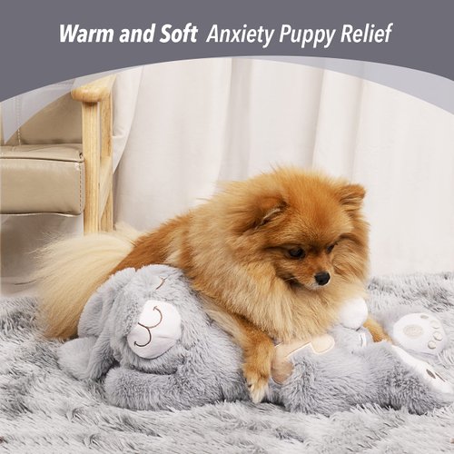 PetPrime Dog Heart Beat Puppy Plush Rabbit Toy - with Warmer Bag Pet Soft Anxiety Puppy Relief Toy for Puppy Dogs Heartbeat Stuffed Animal Puppy Sleeping Buddy Anxiety Dog Toy (Grey Rabbit)