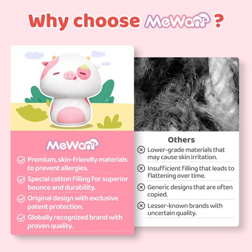 Mewaii Squishy Cloud-Like Softness, Trending Kawaii Strawberry Cow Mushroom Plush Pillow, A Must-Have Collectible for Young Adults, Perfect for Kids, Toddlers Girls, Stuffed Animal (8")