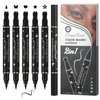 5PCS Black Liquid Eyeliner Stamps Set,Double-side Winged Eyeliner Stencil Pen,Waterproof Long Lasting Eye Liners Stamp Eyeliner Pencil Tattoo Makeup Tools with Heart,Flower,Star,Butterfly,Cone Shapes