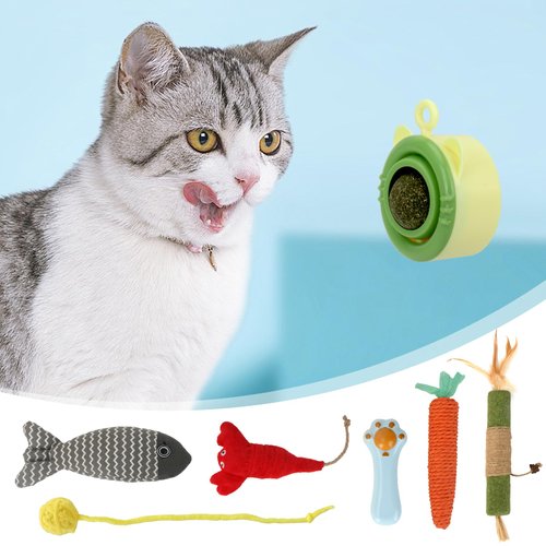 FALDAA 7 Pcs Pet Toys Set, Catnip Fish Toys, Carrot Cat Toys for Chewing, Catnip Toys Balls, Catnip Sticks, Cat Comb Massage, Catnip Cat Plush Toy Lobster