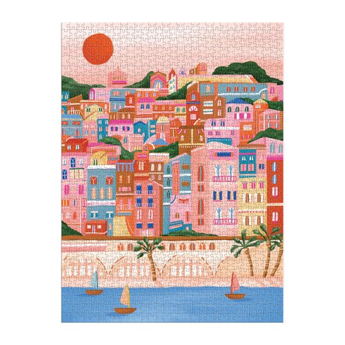Galison French Riviera – 1000 Piece Puzzle Fun and Challenging Activity with Bright and Bold Artwork of French Architecture by The Sea for Adults and Families