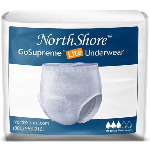 NorthShore GoSupreme Lite Incontinence Underwear, 6-Hour Pullup Style, Medium, 14 Count Bag, White, 30-40 inches, Unisex Adult Diapers