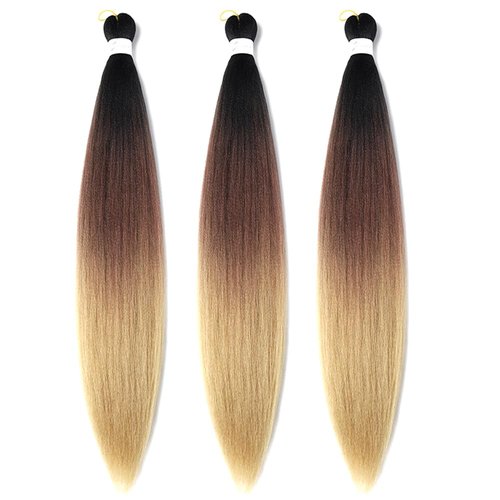 Pre Stretched Braiding Hair 26 Inch Ombre Brown Braiding Hair Extensions Hot Water Setting Crochet Box Braids Hair (26 Inch (Pack of 3), Black-Dark Brown-Brown)