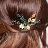 JWICOS Leaves Crystal Bride Wedding Hair Comb Hair Accessories with Beaded Bridal Hair Accessories for Brides and Bridesmaids (Gold Green)