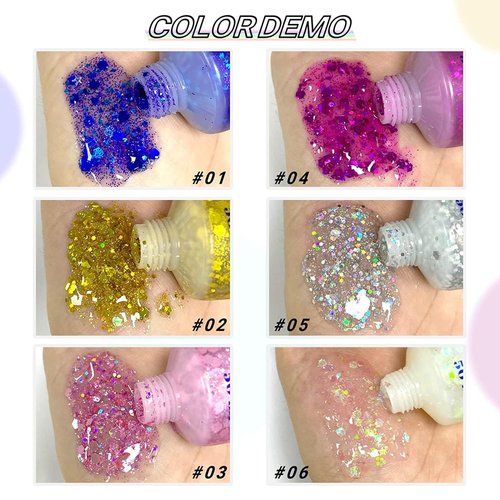 CCbeauty White Pink + Hot Pink Body Glitter,Face Glitter Gel,Singer Concerts Music Festival Rave Accessories,Sequins Glitter Face Paint,Chunky Glitter for Eye Lip Hair, Holographic Gel for Women