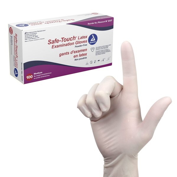 Dynarex Safe-Touch Disposable Latex Exam Gloves, Powder-Free, Used in Healthcare & Professional Settings, Bisque, 1 Box of 100 Gloves (Medium)