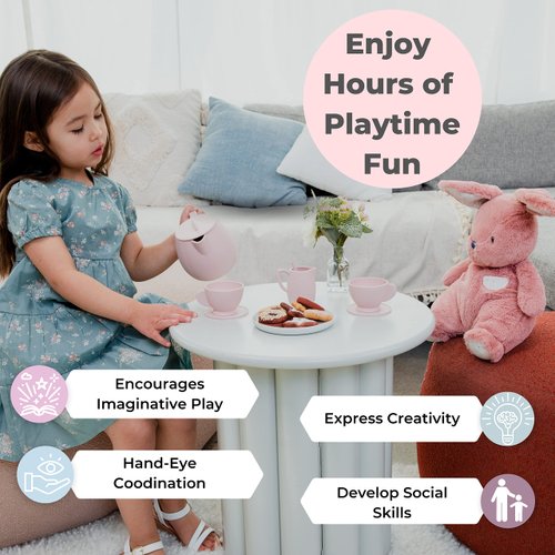 ForeverElla 12Pcs Silicone Tea Party Set for Little Girls - Pretend Play Eco-Friendly, BPA Free Kids Tea Set - Dishwasher Safe Tea Set for Toddlers - Won't Break Like Plastic or Porcelain Toys