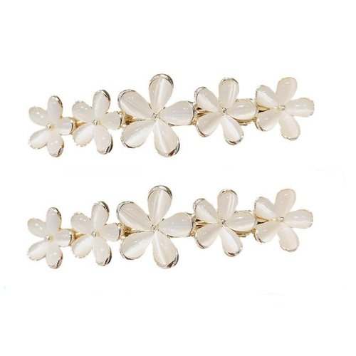 2Pcs Gold Flower Opal Hair Clips Gold Sparkly Wedding Barrettes Fancy Hair Pins Valentines Wedding Prom Engagement Birthday Decorative Accessories for Women Girls Thick Fine Hair