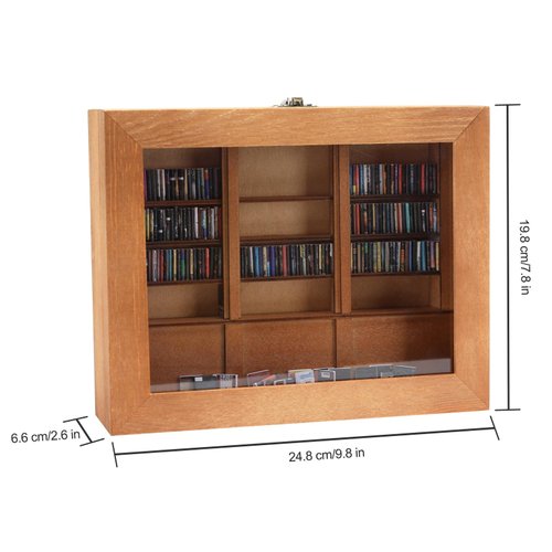 MEGREZ Anxiety Bookshelf Shake Away Your Anxiety, Handmade Miniature Book Display Case Cabinet, Mini Bookshelf Shake Anxiety Stress Reliever Gift for Book Lovers with 200 Tiny Books, Brown