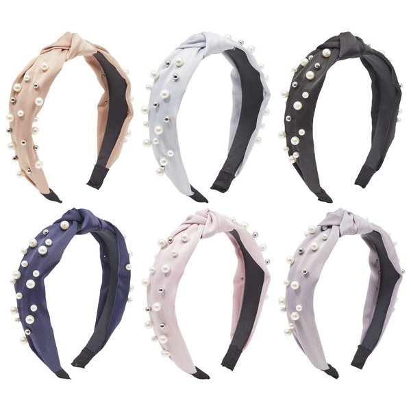 Glamlily Pearl Knot Headbands for Women and Girls, Fashion Headbands with Pearls (6 Colors, 6 Pack)