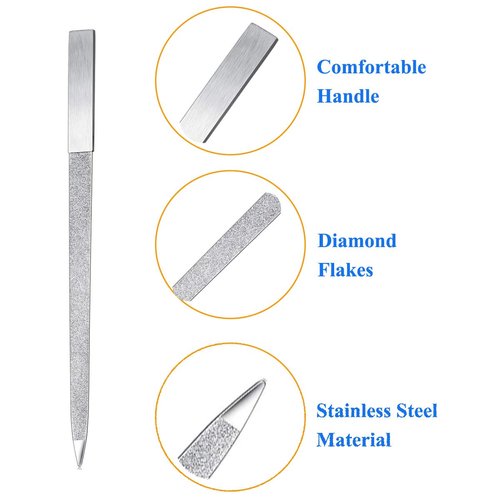 Terberl 8 Pack Diamond Nail File Metal Nail File, Stainless Steel Double Side Nail File for Salon Home and Travel Men Women(7 Inch)
