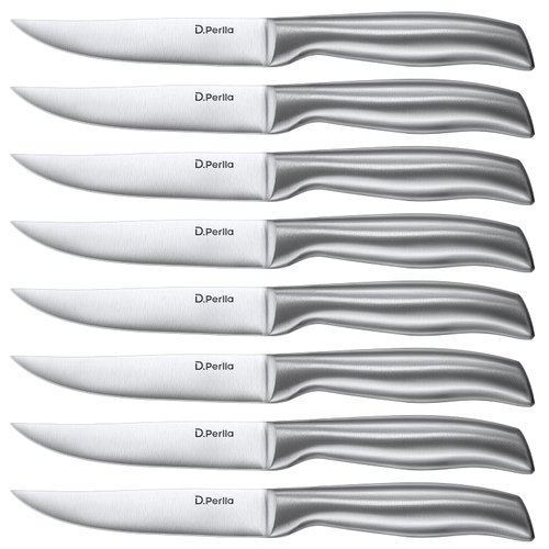 D.Perlla Steak Knives, Super Sharp Straight Edge Steak Knife Set of 8, Professional Straight Edge Kitchen Table Dinner Knives, Elegant High Carbon Stainless Steel Kitchen Steak Knife Set, 4.5IN