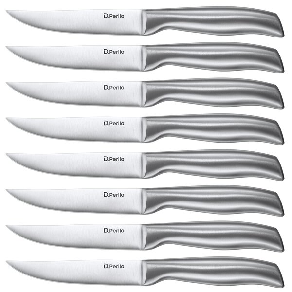 D.Perlla Steak Knives, Super Sharp Straight Edge Steak Knife Set of 8, Professional Straight Edge Kitchen Table Dinner Knives, Elegant High Carbon Stainless Steel Kitchen Steak Knife Set, 4.5IN