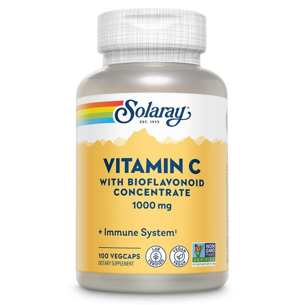 Solaray Vitamin C with Bioflavonoid Concentrate - Rose HIPS, Acerola Cherry and Bioflavonoids - Vitamin C 1000mg - Immune Function, Skin, Hair, Nails Support - Vegan - 100 Servings, 100 VegCaps