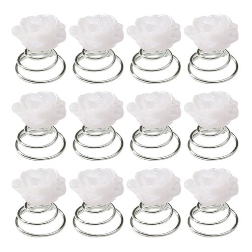 Lurrose 12pcs Glitter White Rose Spiral Hair Pins Bridal Hair Accessories for Wedding Prom