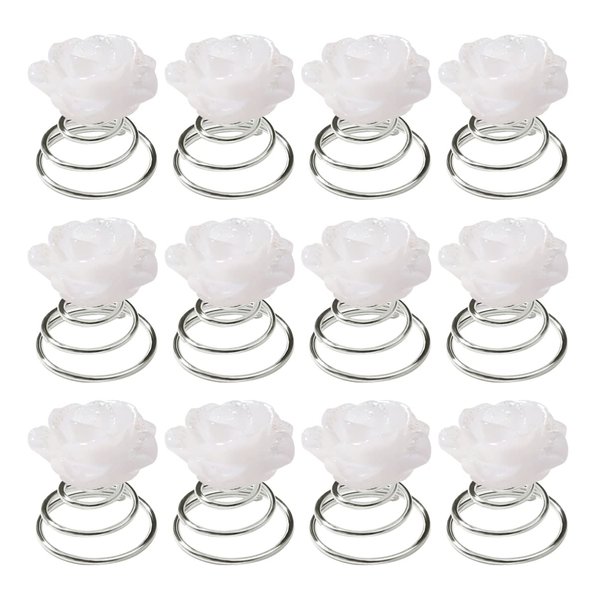 Lurrose 12pcs Glitter White Rose Spiral Hair Pins Bridal Hair Accessories for Wedding Prom