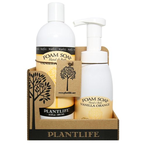 Plantlife Vanilla Orange Foam Soap Value Set - Gentle, Moisturizing, Plant-Based Foam Soap for All Skin Types - Ideal for use as a Hand & Body wash, Shaving Cream, and Foaming Fun for Kids 8.5-16 oz