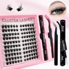 Fluffy Lash Clusters Kit 120pcs DIY Lash Extension Kit, Wispy Lash Clusters Kit Natural 8-16mm Thick Volume Eyelashes Extension Kit with Lash Bond and Seal and Lash Tweezers.(120P-07A-Kit)