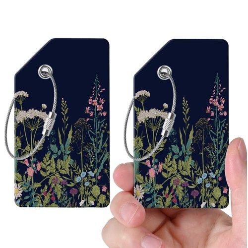 2 Luggage Tags, (1" Smaller Than Traditional) Perfect for Quick Luggage Identification with Stainless Steel Ring and Address Card for Travel and Luggage (Flower)